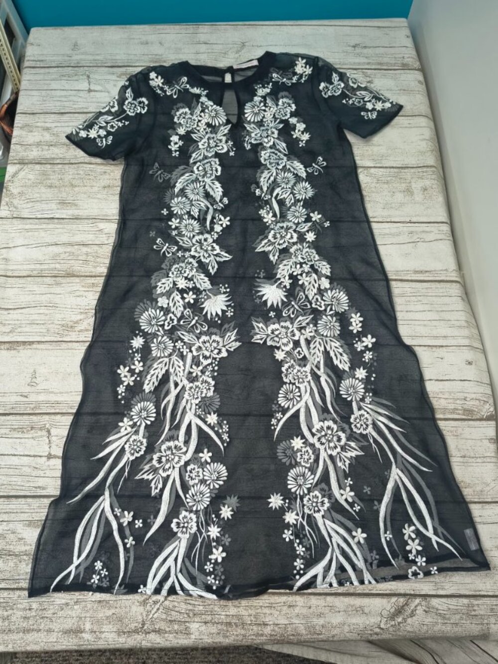 Matthew Williamson Black Silk Floral Embroidered Sheer Dress Size 8